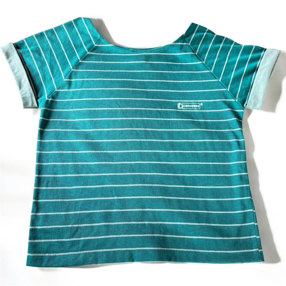 VTG 90s Converse Blue and Teal Short Sleeve Tee Rolled Hem Sz M Made in USA Y2K - Picture 1 of 9